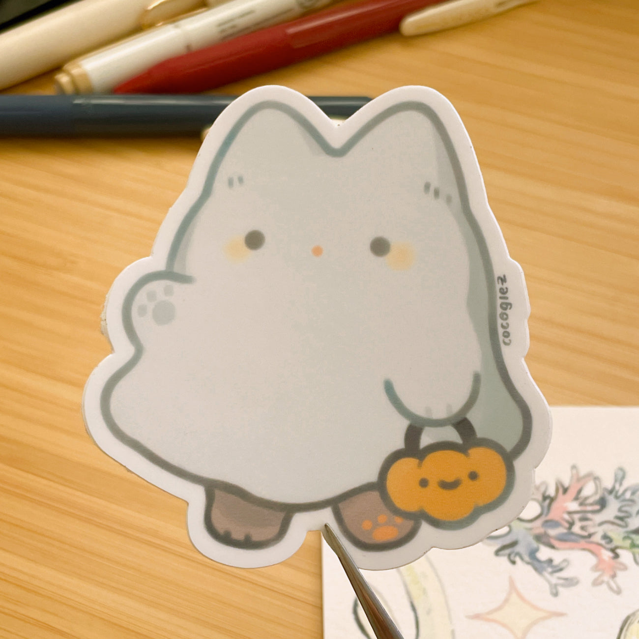 cat in ghostie costume - vinyl sticker