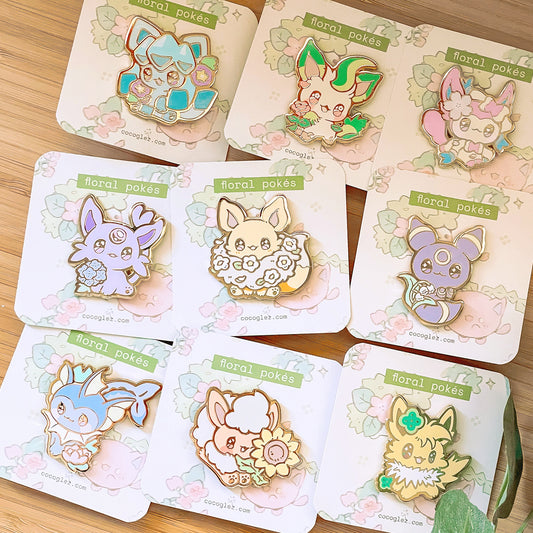 floral eeveelutions - enamel pins